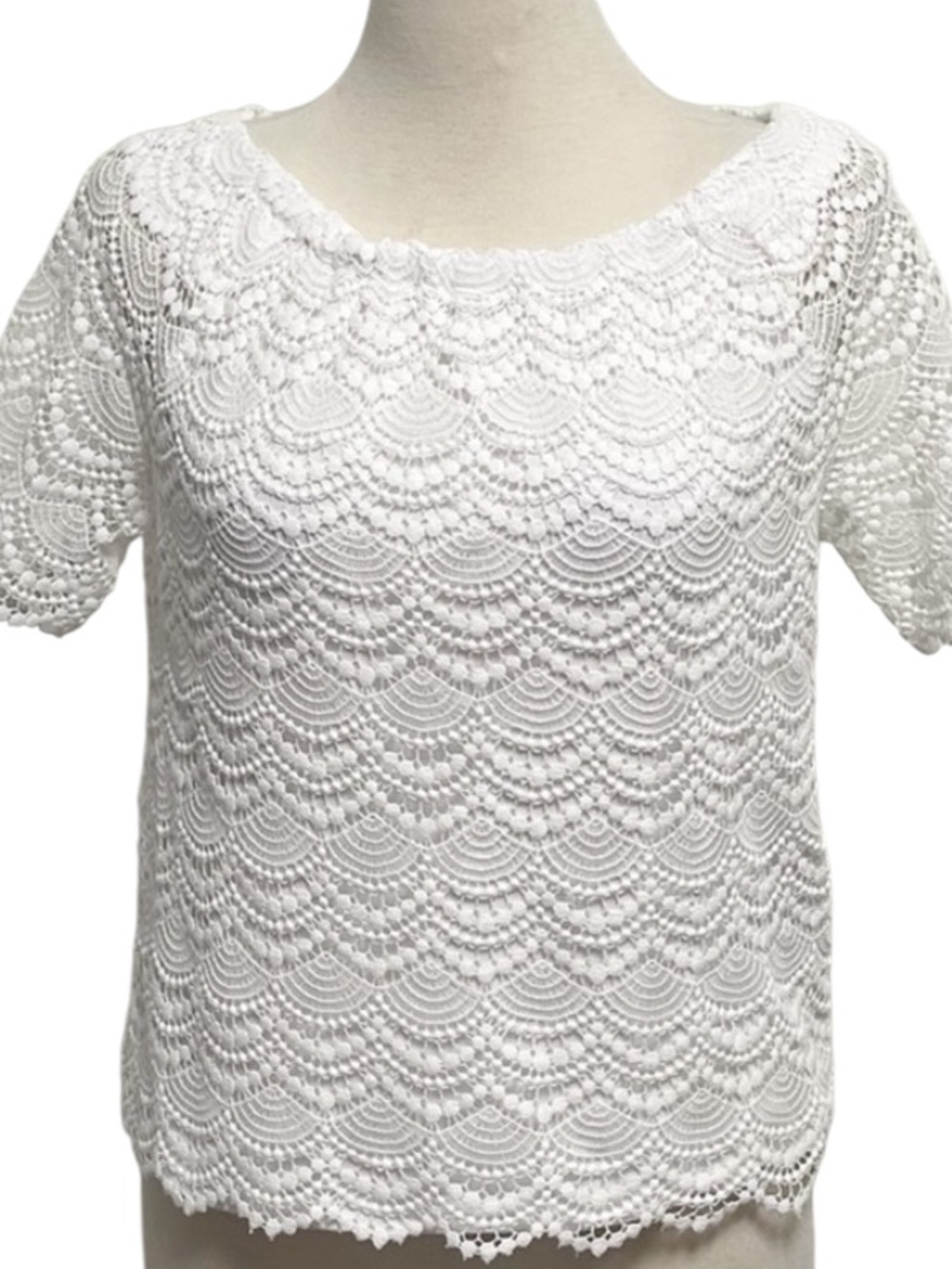 Talbots White Crochet Lace Overlay Short-Sleeve Top Size Medium